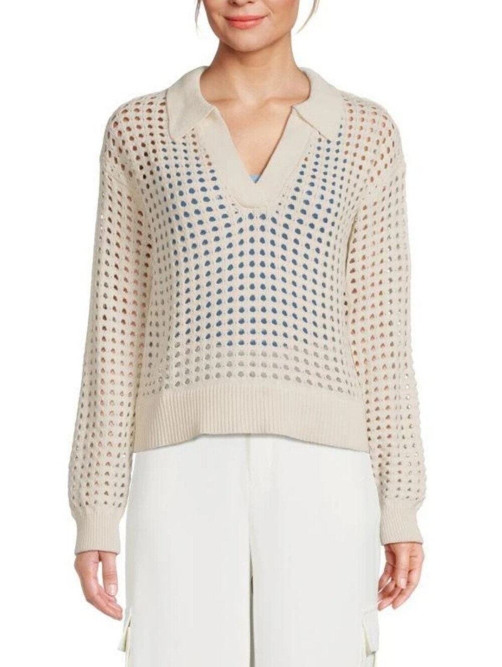 French ConnectionWomen's Manda Pointelle-Knit Polo Sweater Size Medium